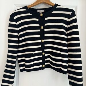J. Crew Black and Cream Striped Cardigan Lady Jacket with Gold Buttons